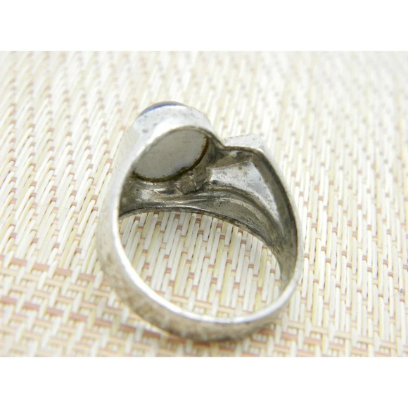 Art Deco Sterling Ring Clark Coombs Blue Glass Cabochon CZ VTG Men's Ring 11 - Picture 5 of 6